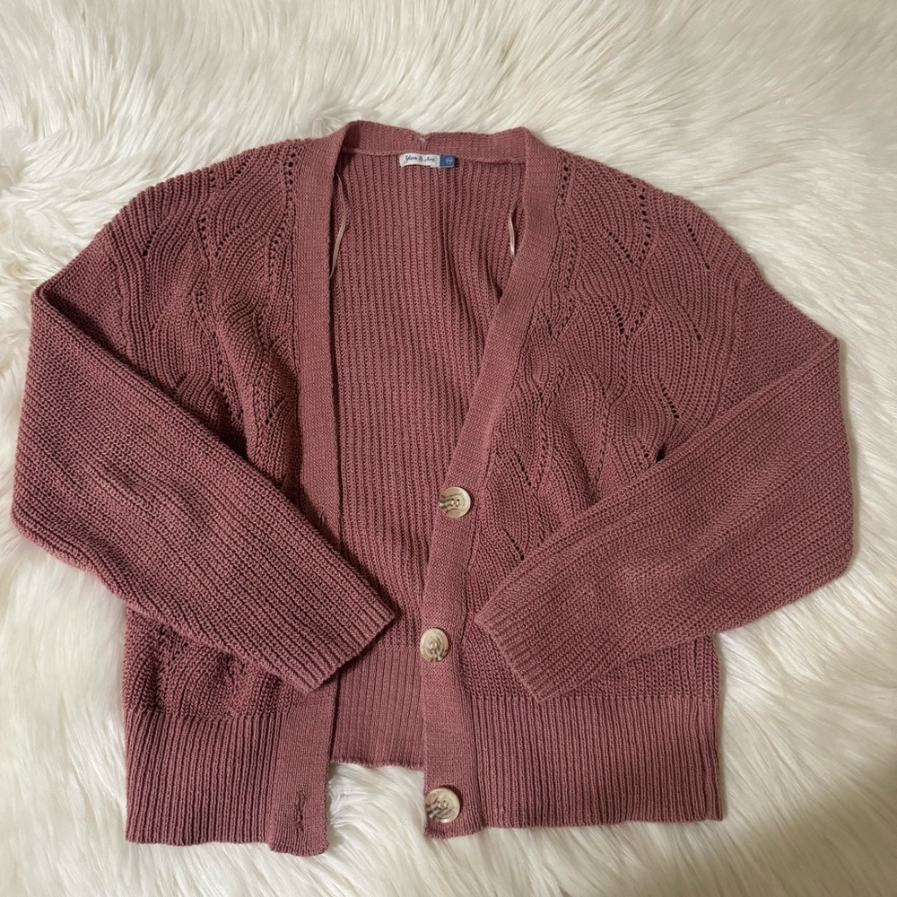 Elegant Mauve Knit Cardigan Sweater